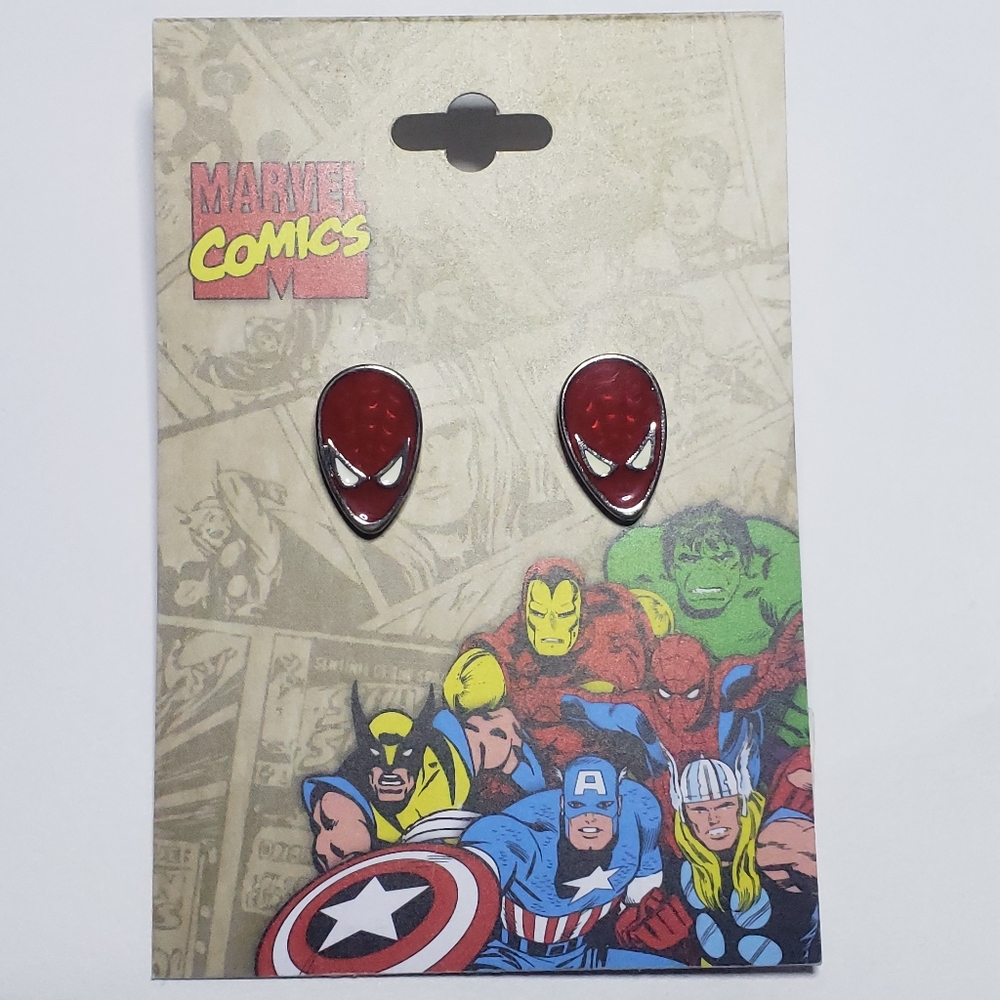 New Marvel Spider-Man Earrings Red in Silvertone